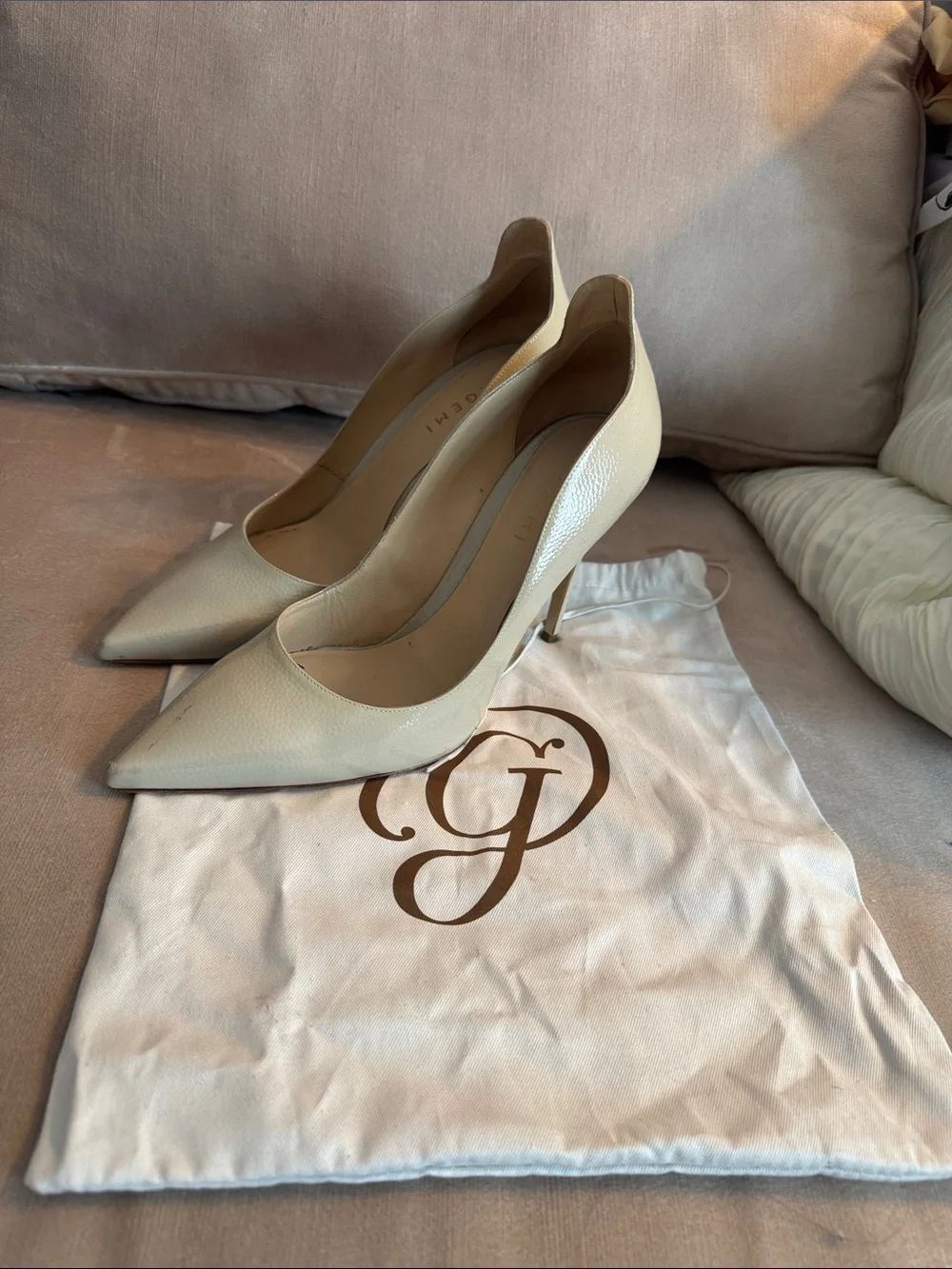 M. Gemi Cream Pointed-Toe Leather Pumps